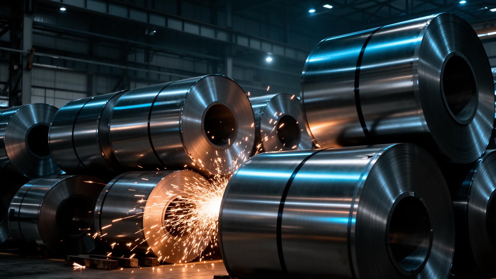 Stainless steel coils inside a modern factory
